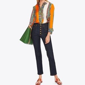 Tory Burch Button Fly High Waisted Ankle Jean Dark Wash Blue 24